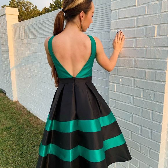 Green Striped Cocktail Prom Formal Dress - Picture 2 of 2